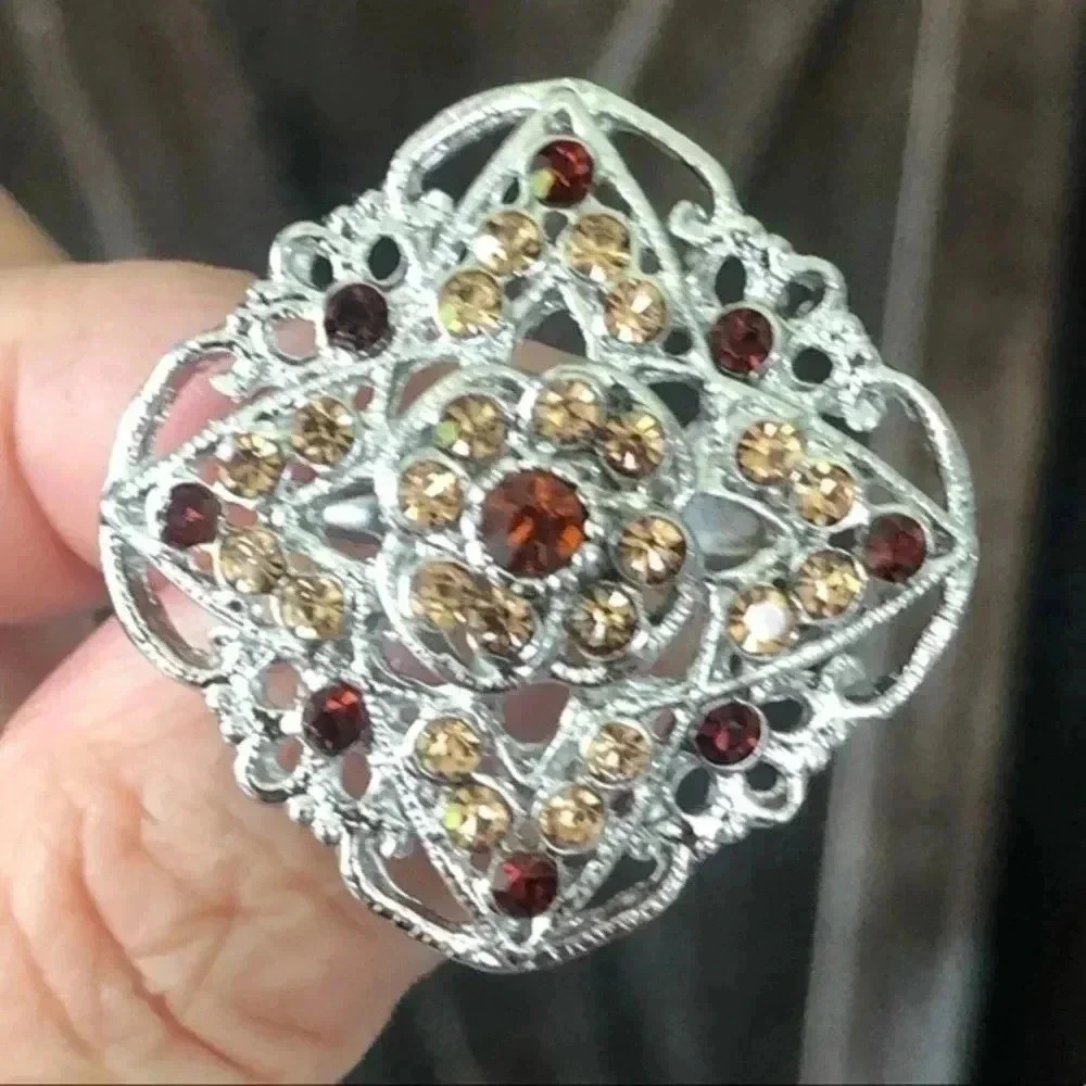 Elegant Topaz Gemstone Silver Sweater Brooch Lapel Pin 2 NWT